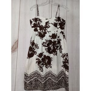 Ladies 4‎ White Floral Print Dress Brown Spaghetti Strap Summer Casual Sundress